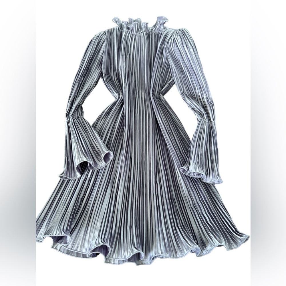 Purple Pleated Sheath Mini Dress for Wedding Guest - Picture 13 of 13